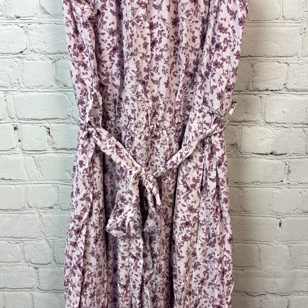 BloomChic Purple Floral Mock Neck Belted Pocket Dress Size 12 Large - Picture 4 of 6